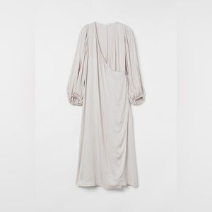 NWT H&M Satin Wrap-front Midi Dress in Light Beige | Size M